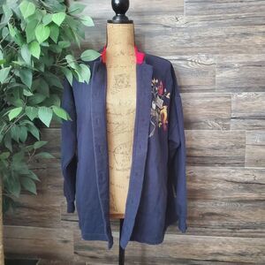 Vintage Whim Z Womens Sweatshirt Cardigan Blue Birds Nature USA Large